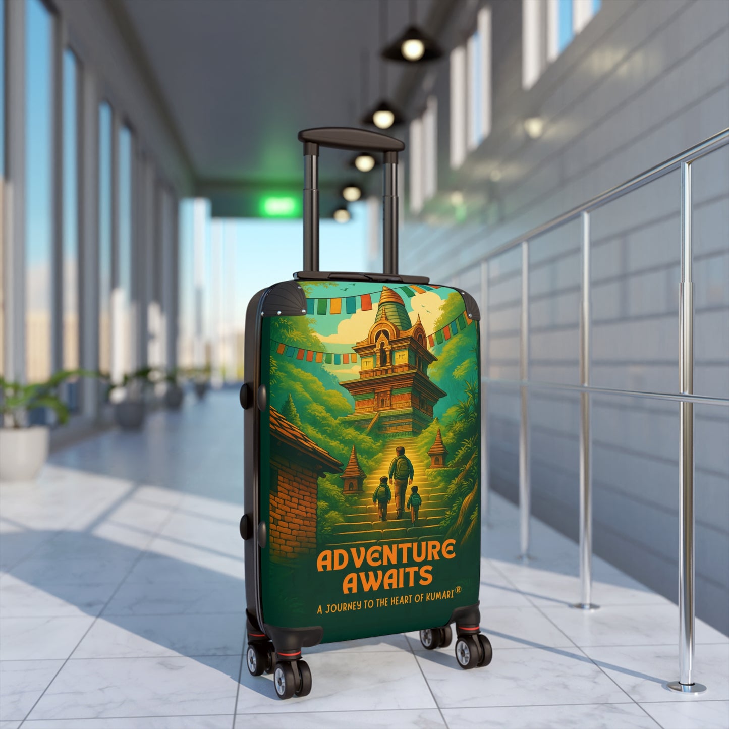 "Adventure Awaits" Suitcase – Kids Exploring the Monkey Temple | Wanderlust-Inspired Luggage for Curious Souls & Family Travelers